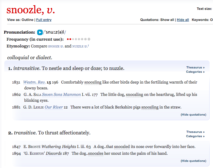 Snoozle Definition, OED